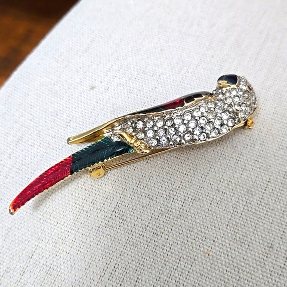 Enamel & Rhinestone Parrot Brooch - Picture 4 of 6